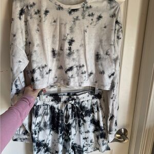 Tie-Dye Long Sleeve Crop Top and Shorts Set